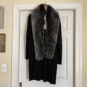 SIONI BLACK FAUX FUR WOOL DUSTER CARDIGAN